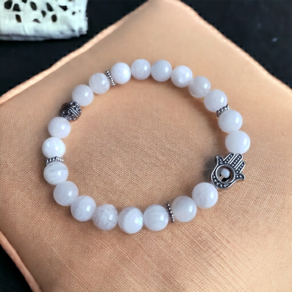 Moonstone Hamsa Handcrafted Beaded Bracelet - Picture 5 of 7
